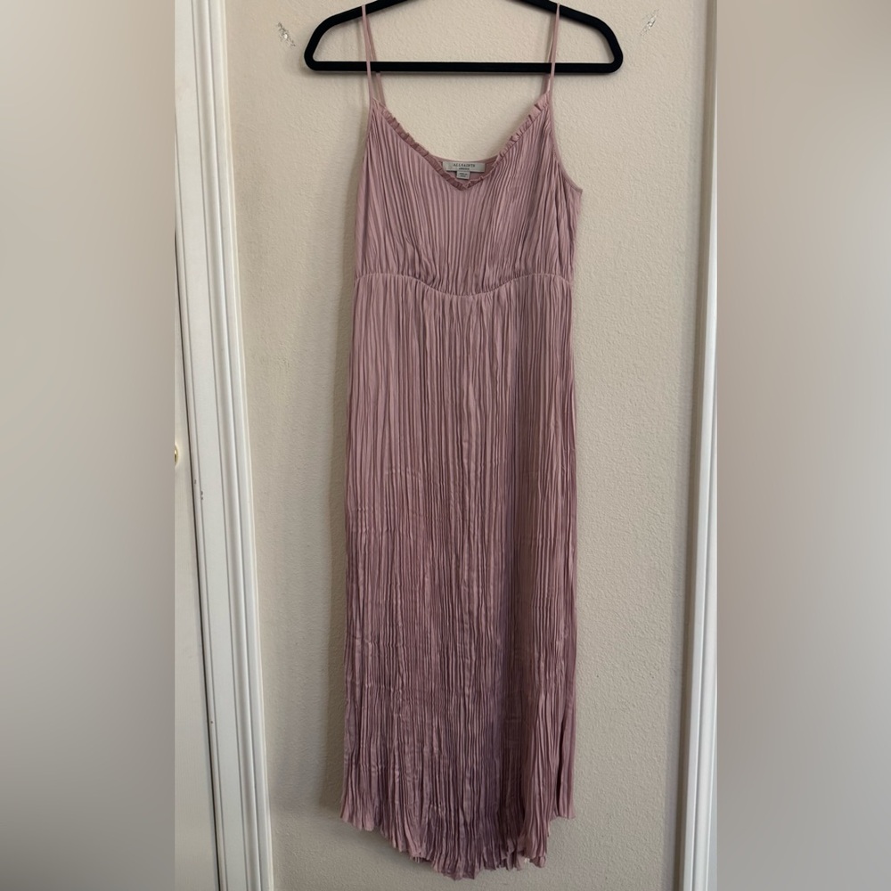 All Saints Cami Pleated Dress in Mauve